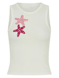Fongt Summer New Women's Fashion Hottie Starfish Decorated Sleeveless Vest Leek Skirt Set
