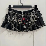 Black Micro Pleated Cross Chain Skirt-Outfit