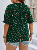 Fongt Plus-Size Women's Temperament Commuter Print V-Neck Short-Sleeved