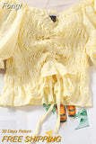 Blusas Mujer De Moda 2023 Off Shoulder Chiffon Blouse Sexy Slim Crop Tops Women Korean Fashion Drawstring Shirts
