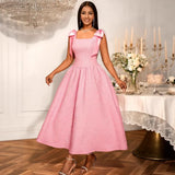 Fongt Women's Elegant Bow Dress T-Shirts With High-Waist A Party Evening Dress Party Dresses