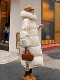 Advanced Sense Raccoon Big Hair Collar Down Jacket Female Long Style 2024 Winter Fashion Over The Knee Large Version Of Loose Cover Meat Coat-Outfit