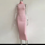 Vestidos De Verano 2021 Summer Blue Evening Maxi Long Dress Turtleneck Bodycon Outfits Woman Backless Party