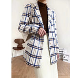 XITIMEAO New Women Casual Woolen Coat Blazer Office Lady Plaid Slim Suit Coat Single Breasted Thickening Ladies
