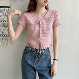 Fongt New Design Knitted Ear-Sensitive Niche T-Shirts Short-Sleeved Knitted Shirt Short-Sleeved Knitted