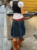 Buttoned Denim Y2K Corset Top-Outfit