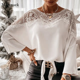 Lace Stitching White Shirts Vintage Plus Size