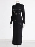 Australian Trendy Collar Long-Sleeved Dress 2025 Summer New High-End Splicing Tie Design Long
