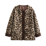 Fongt Women's Fashion New Leopard Print Loose Jacket Lamb Wool Jacket