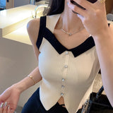 Small Fragrant Sling Female Summer New White Vest Button With Sexy Body Repair Hottie Sleeveless