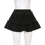 Dark Bandage Mall Gothic Lace Patchwork Mini Skirts Grunge Punk A-line Black Sexy Skirt E-girl High Waist Summer