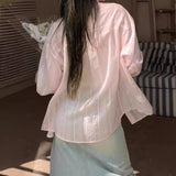 Fongt Pink Striped Sky Silk Shirt Women Sun Protection Tops Thin Temperament Gentle Comfortable Stripe Coat Women Loose