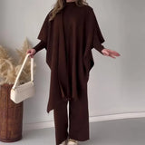 Fongt 2025 New Solid Color Retro Base Knitted Bat Shirt Shawl Three Sets Of Women
