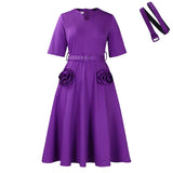 Fongt Women's 2025 Summer New Fashion V-Neck Elegant Short-Sleeved Waist A-Size Dress