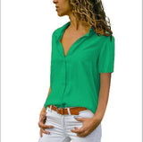 Long Sleeve Solid V-Neck Chiffon