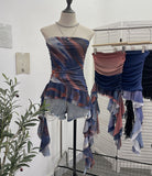 Irregular Bra Vest Wearing A Gradient Mesh Yarn Leaf Side Ribbon Bottom Sleeveless Top Lady