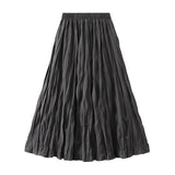 Fongt Autumn New High-Rise Slim Folding Long Swing A-Dress Skirt Women 0838