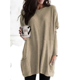 Autumn Pullover Casual Round Neck Long Sleeve Pocket T-shirt