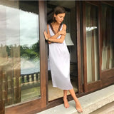 Summer Cool Satin Deep V-neck Black Lace Halter Straps Sexy Long Dresses Lady Temperament Pajamas Solid Color Dresses