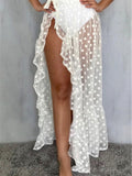 Women Mesh Sheer Beach Bikini Cover Ups Vacation Sunscreen Wrap Skirt 2023 New RufflesDot High Waist Split Bikini Cover Up-Outfit