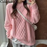 New 2021 Autumn Winter Women's Sweaters Pullovers Warm Minimalist Fashionable Elegant Knitwears Pink Tops