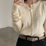 Vintage Cable Knit Slim Knitted Cardigan-Outfit