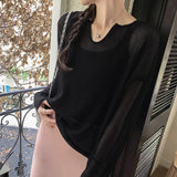 Fragrant Wind V-Collar Hollowed-Out Long-Sleeved Sweater Women's Spring And Autumn New Loose Meat Sunscreen Thin Air Conditioner