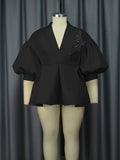Fongt New Lantern Sleeve Top Temperament Style Suit Embroidery Women's Dress Tops