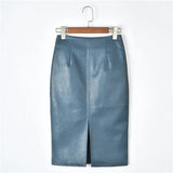 Winter Korean PU Leather Skirts Women High Waist Straight Midi Skirts Sexy Skirt Women Plus Size Solid Split Skirts