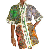 Fongt New Women's Lapel Single Breasted Long Sleeve Temperament Print Winter Dress