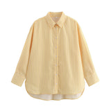 Fongt Summer In Women's Long-Sleeved Loose Striped Silk Shirt Personality Street A14050