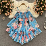 Fongt Vacation Word Shoulder Print Chiffon Jumpsuit Skirt Super Fairy Loose Broad Leg Pants Shorts Jumpsuit