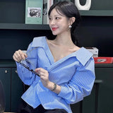 Shirts Blouses Elegant Feminino Blusas Mujer Full Sleeve Camisas Clavicle Exposed Ropa Spring Lapel Womens Clothing-Outfit