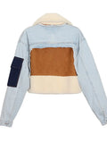 Fongt No Doubt Liang Shuang With The 2024 New Velvet Thick Denim Stitching Lamb Lapel Cotton Jacket Coat Female-Outfit