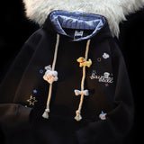 Fongt Little Bear Lattice Hoodie Women's Autumn And Winter New Loose Lazy Design Couple Open Shirt Coat