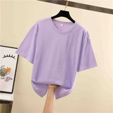Tee Shirt Summer short sleeve loose Solid color Basic T Shirt Women Casual O-neck 90s Tops Korean black White