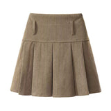 Fongt Skirt Women Spring And Autumn Wick Velvet Skirt Brown Large Size Fat Mm High-Waist College Windy Skirt Thin