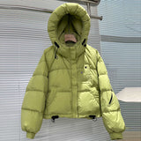 Puff Hooded Down Jacket Women's Short Winter 2024 New Add Thick Color Zipper Sleeve White Duck Velvet Bread Coat-Outfit