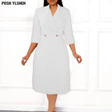 5 Colors Sexy Suit Collar African Dresses for Women 2022 Summer Clothes Long Pleated Dress Party White Elegant Robe Longue