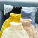 Turtleneck Twist Knitting Dresses Women Warm Candy Color Rib Knited Pullover Dress Elegant Chic Solid Sweater