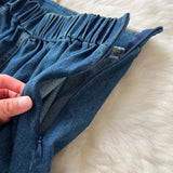 Fongt Age-Down Suit Women's Summer Ripe Wind Folds Back-Clip-Free Denim Blouse + High Waist Half