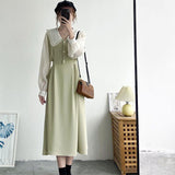 Spring Summer New Peter Pan Collar Vintage Little Dress Long Sleeve Sweet Style Dress