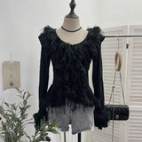 Real Shooting Waste Soil Wind Irregular Wood Ear Trumin Knitting To Make Old Hole Splicing Hairy Blouse Hottie Cardigan