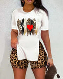 Fongt Women's Fashion Trend Two-Set Printed Short-Sleeved