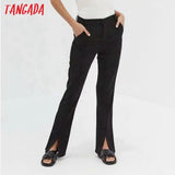 Fashion Women Black Front Open Suit Pants Trousers Pockets Buttons Office Lady Pants Pantalon