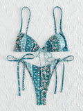 Ethnic Floral Lace Up Bikini Set-Outfit