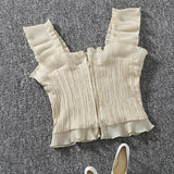 2023 New Summer Autumn Bustier White Black Tank Top Female Sexy Bandage Sleeveless Crop Top Zipper Woman