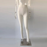 Office Lady Pants For Women High Waist Striped Trousers Thick Material Side Split Skinny Long Bottom Stretchy