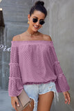 Long Dot Sleeve Chiffon Off-shoulder Off-the-neck Hollow-out Loose