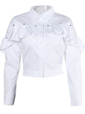 Fongt Shirt 2025 Autumn New Fashion Niche Splicing Lote Side High-Sensing Sexy Short Shirt Woman Trend